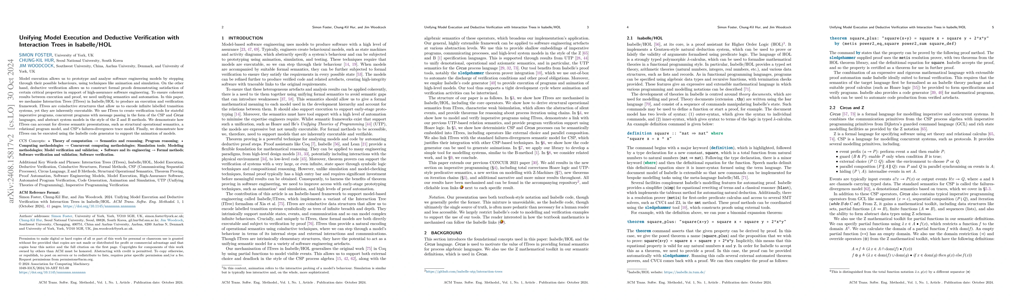 Thumbnail for Unifying Model Execution and Deductive Verification with Interaction
  Trees in Isabelle/HOL