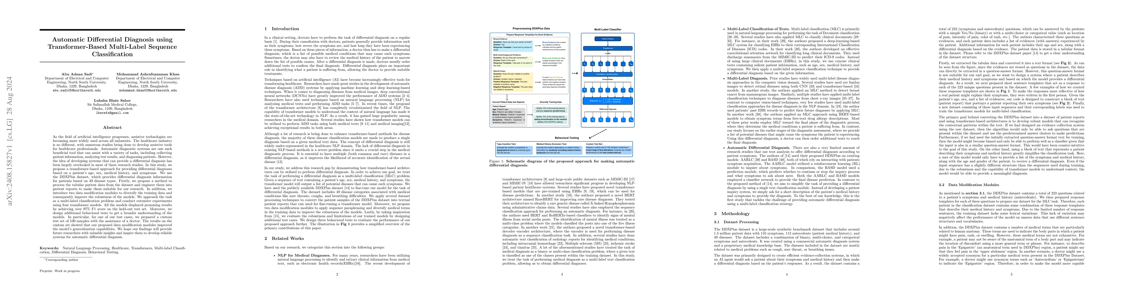 Thumbnail for Automatic Differential Diagnosis using Transformer-Based Multi-Label
  Sequence Classification