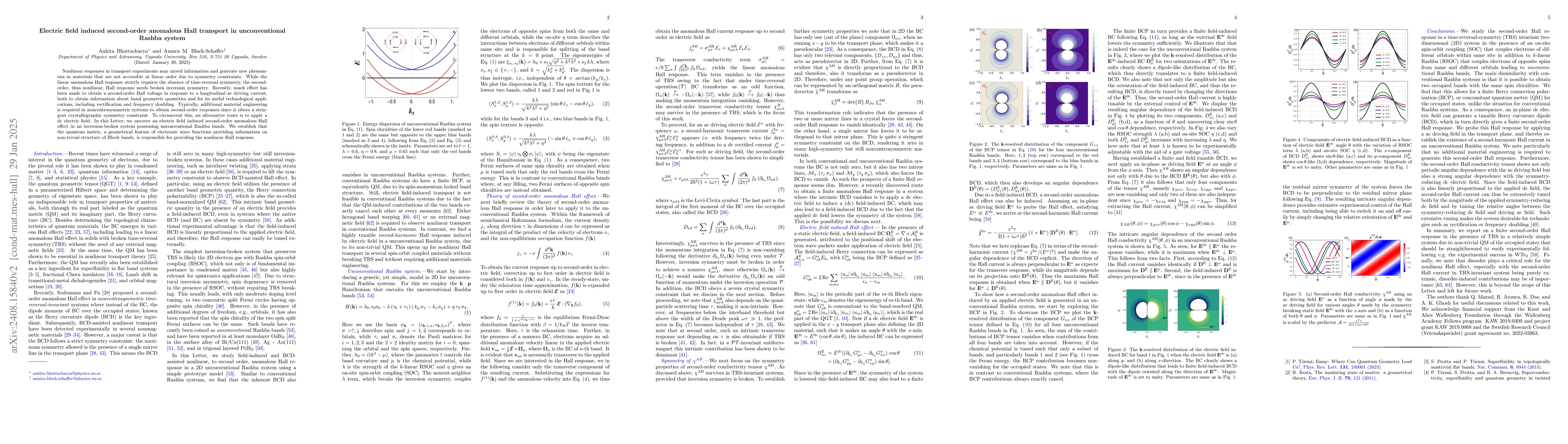 Thumbnail for Electric field induced second-order anomalous Hall transport in
  unconventional Rashba system