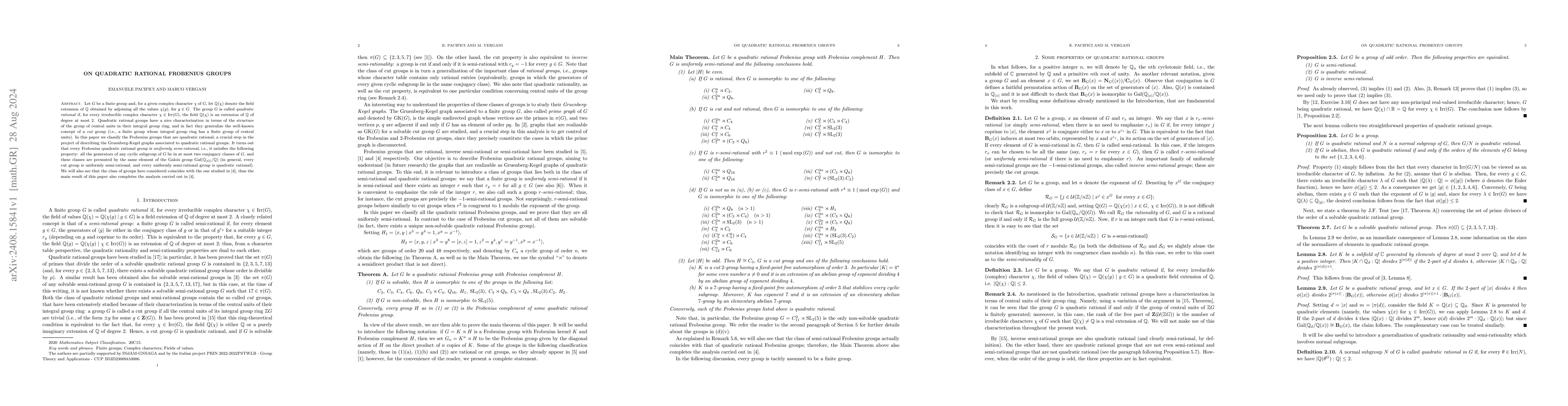 Thumbnail for On quadratic rational Frobenius groups
