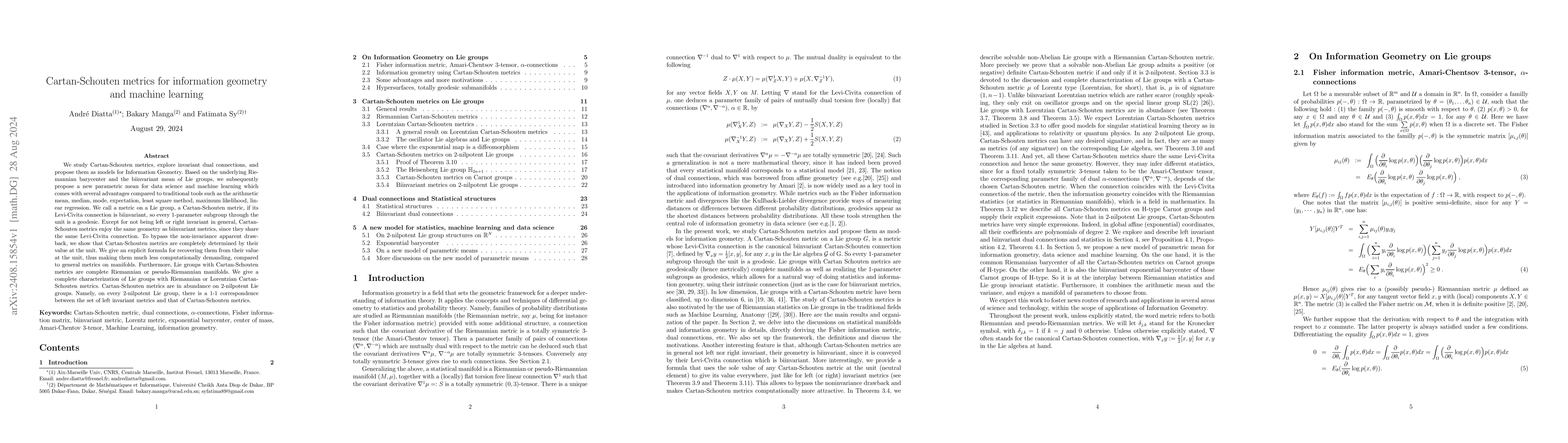 Thumbnail for Cartan-Schouten metrics for information geometry and machine learning