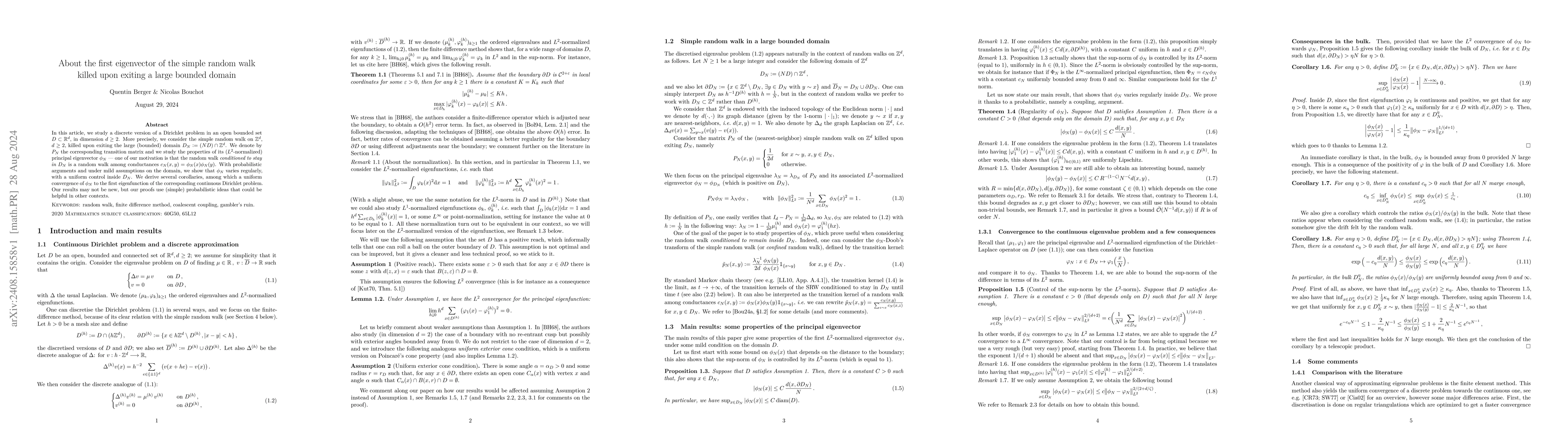 Thumbnail for About the first eigenvector of the simple random walk killed upon
  exiting a large bounded domain