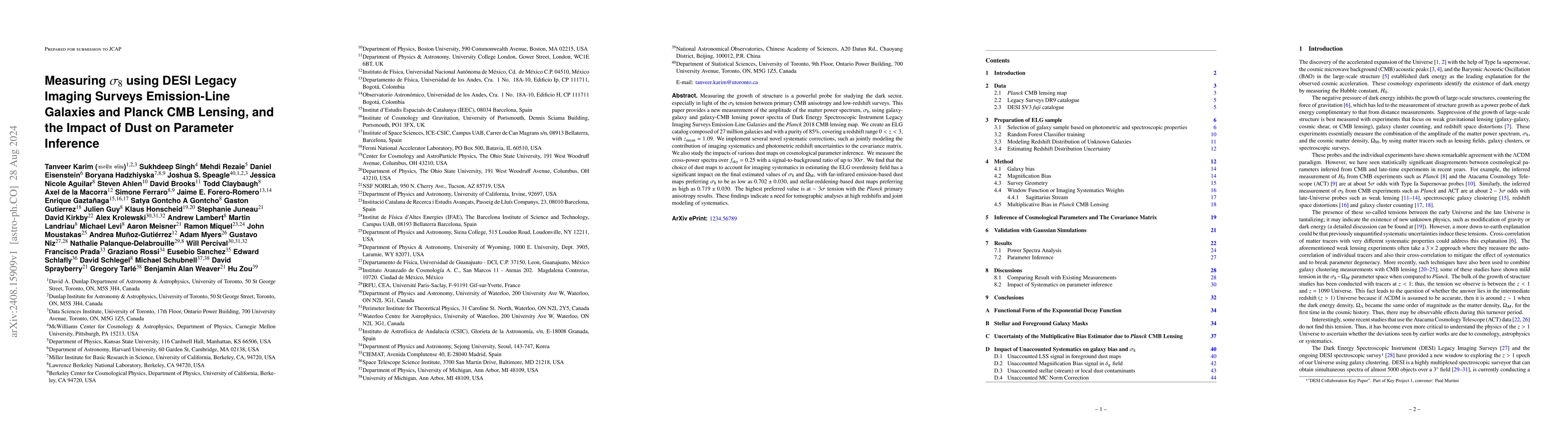 Thumbnail for Measuring $σ_8$ using DESI Legacy Imaging Surveys Emission-Line
  Galaxies and Planck CMB Lensing and the Impact of Dust on Parameter Inferenc