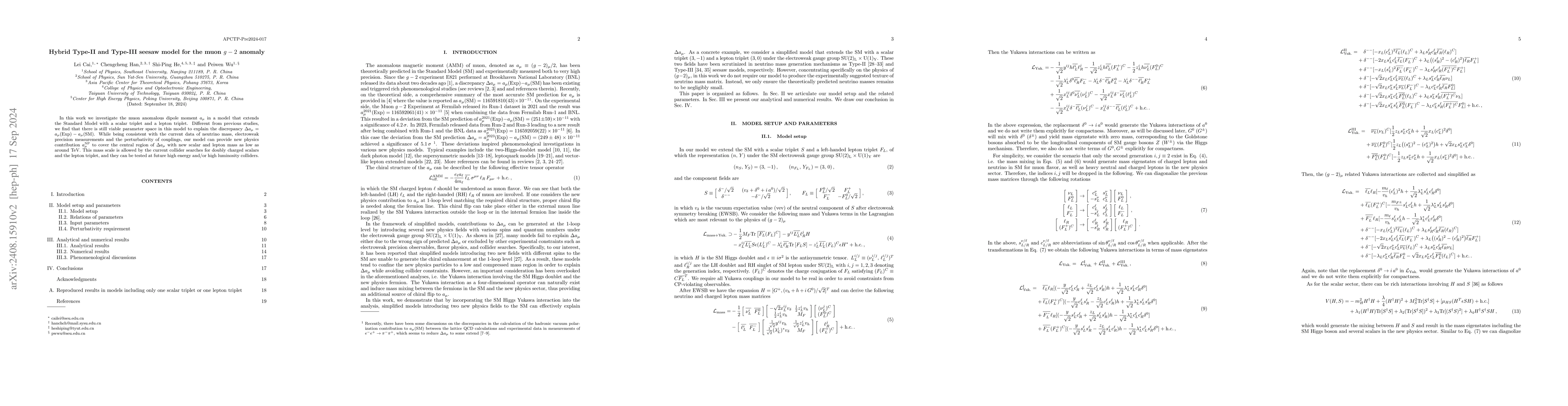 Thumbnail for Hybrid Type-II and Type-III seesaw model for the muon $g-2$ anomaly