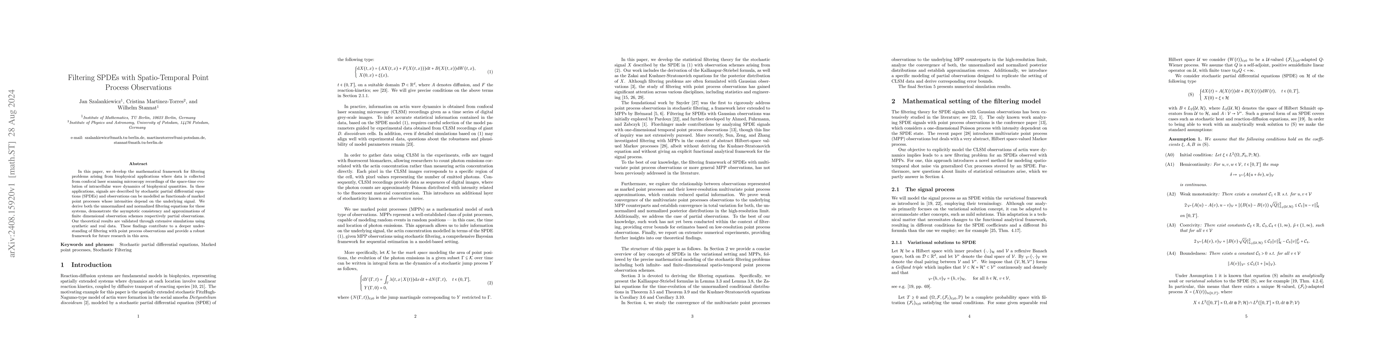Thumbnail for Filtering SPDEs with Spatio-Temporal Point Process Observations