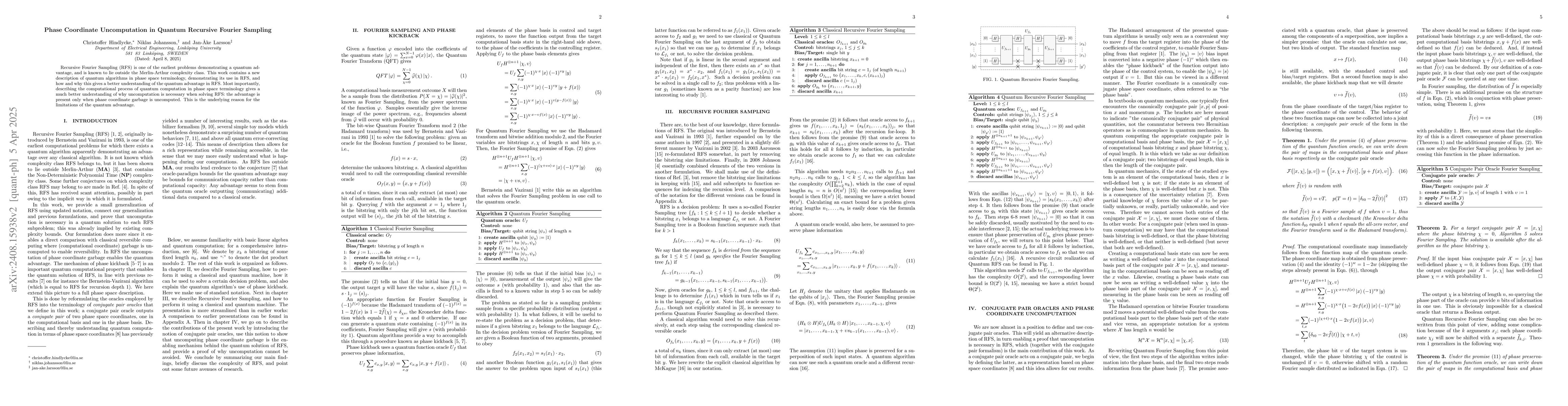 Thumbnail for Phase Coordinate Uncomputation in Quantum Recursive Fourier Sampling