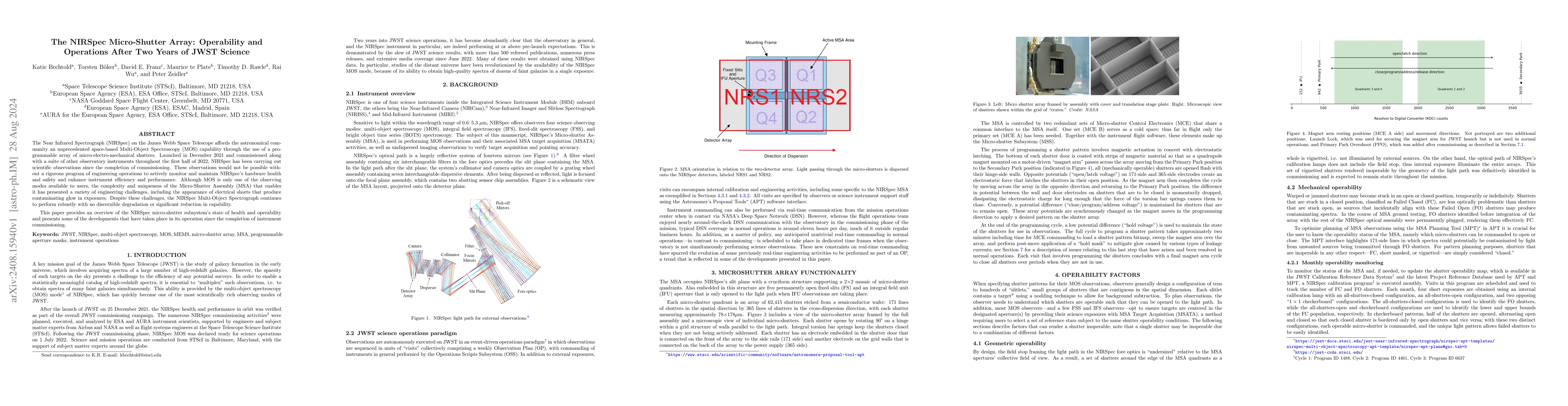Thumbnail for The NIRSpec Micro-Shutter Array: Operability and Operations After Two
  Years of JWST Science