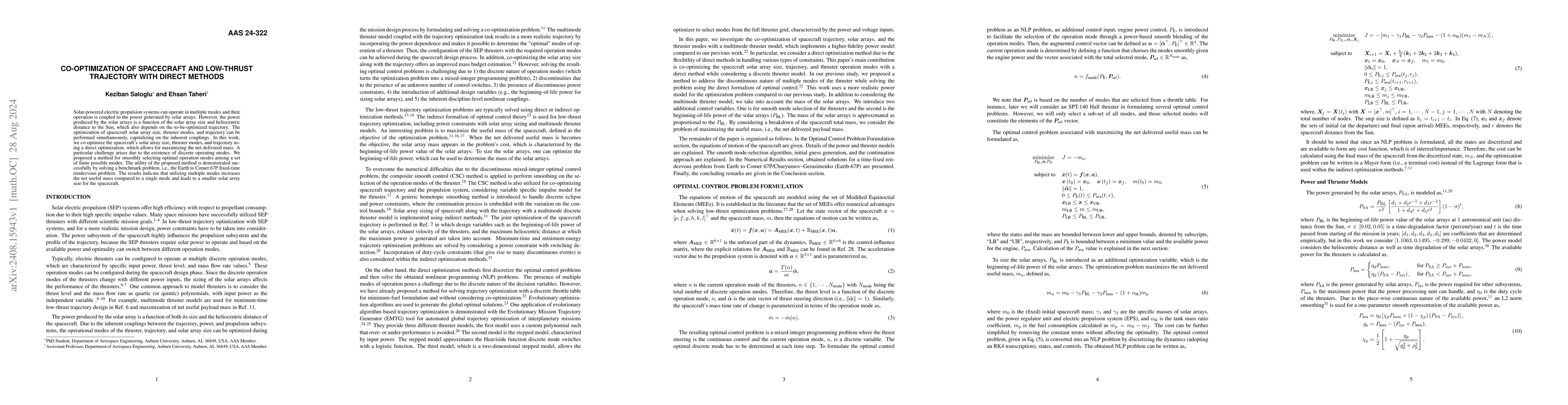 Thumbnail for Co-optimization of spacecraft and low-thrust trajectory with direct
  methods