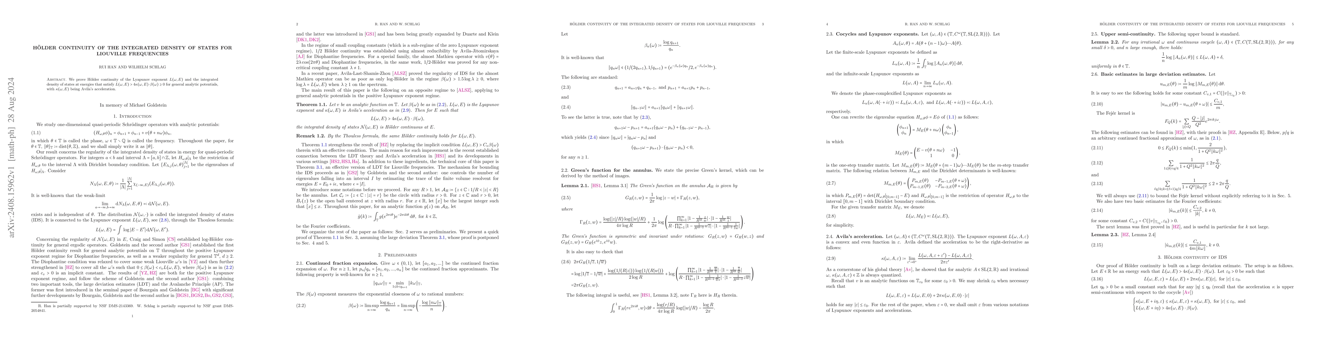 Thumbnail for Hölder continuity of the integrated density of states for Liouville
  frequencies