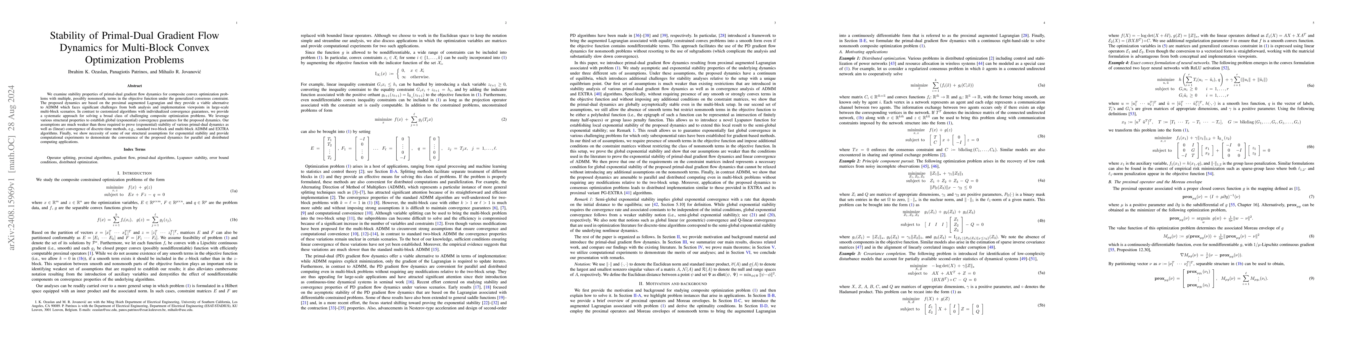 Thumbnail for Stability of Primal-Dual Gradient Flow Dynamics for Multi-Block Convex
  Optimization Problems