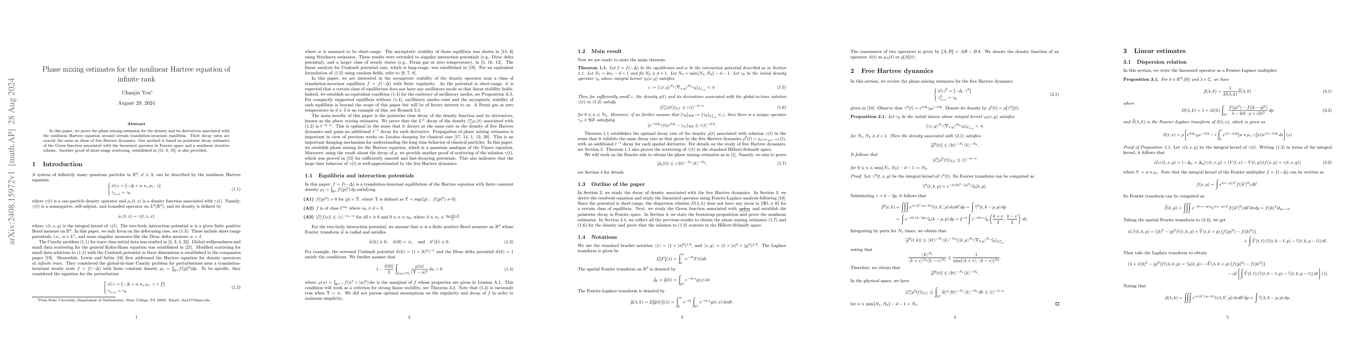 Thumbnail for Phase mixing estimates for the nonlinear Hartree equation of infinite
  rank