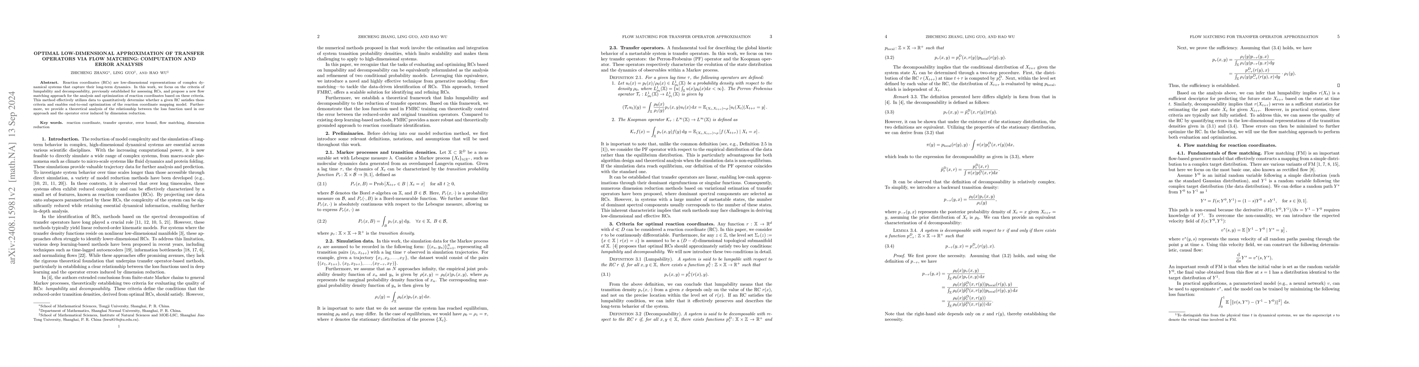 Thumbnail for Optimal Low-dimensional Approximation of Transfer Operators via Flow
  Matching: Computation and Error Analysis