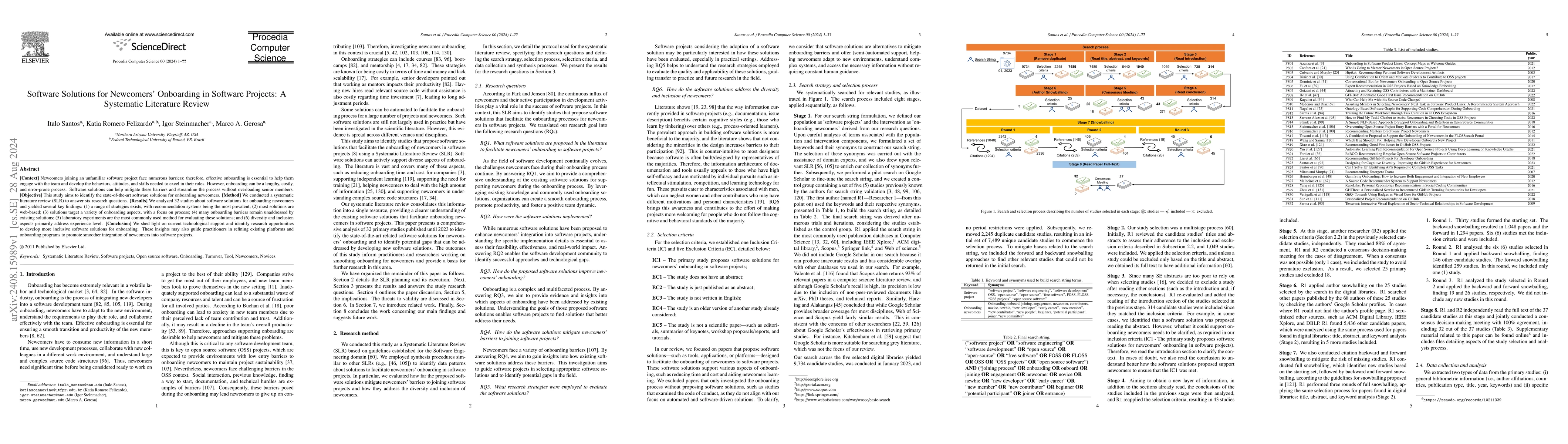 Thumbnail for Software Solutions for Newcomers' Onboarding in Software Projects: A
  Systematic Literature Review