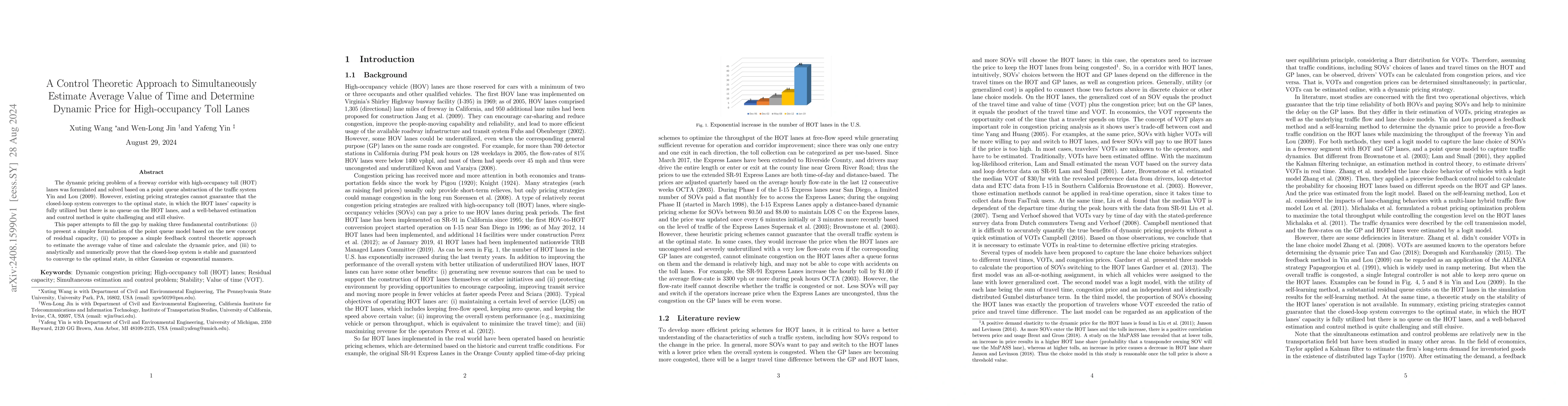Thumbnail for A Control Theoretic Approach to Simultaneously Estimate Average Value of
  Time and Determine Dynamic Price for High-occupancy Toll Lanes