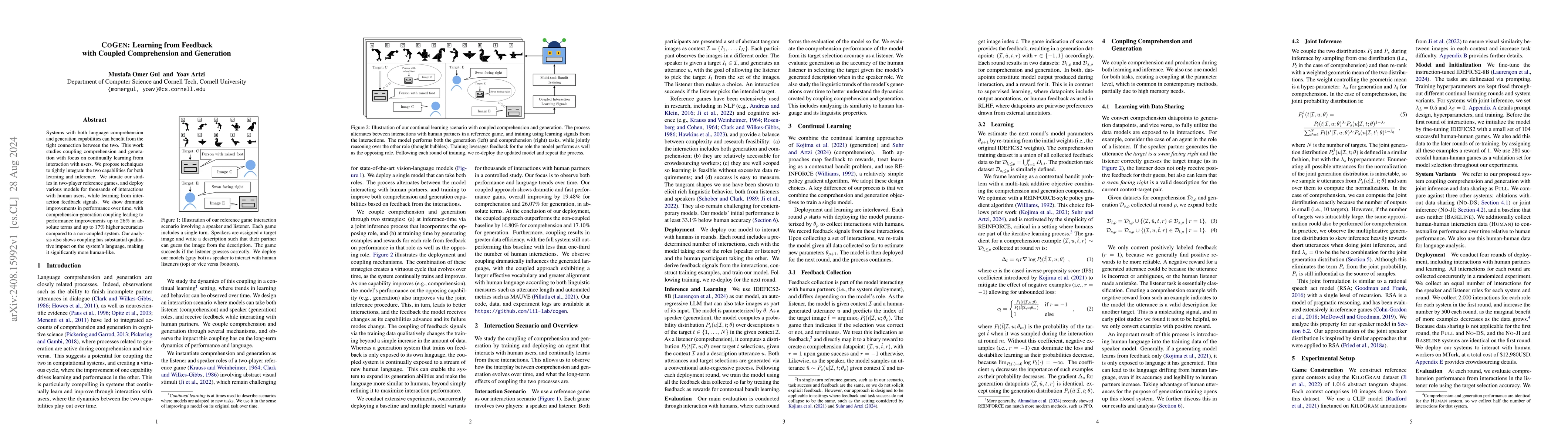 Thumbnail for CoGen: Learning from Feedback with Coupled Comprehension and Generation
