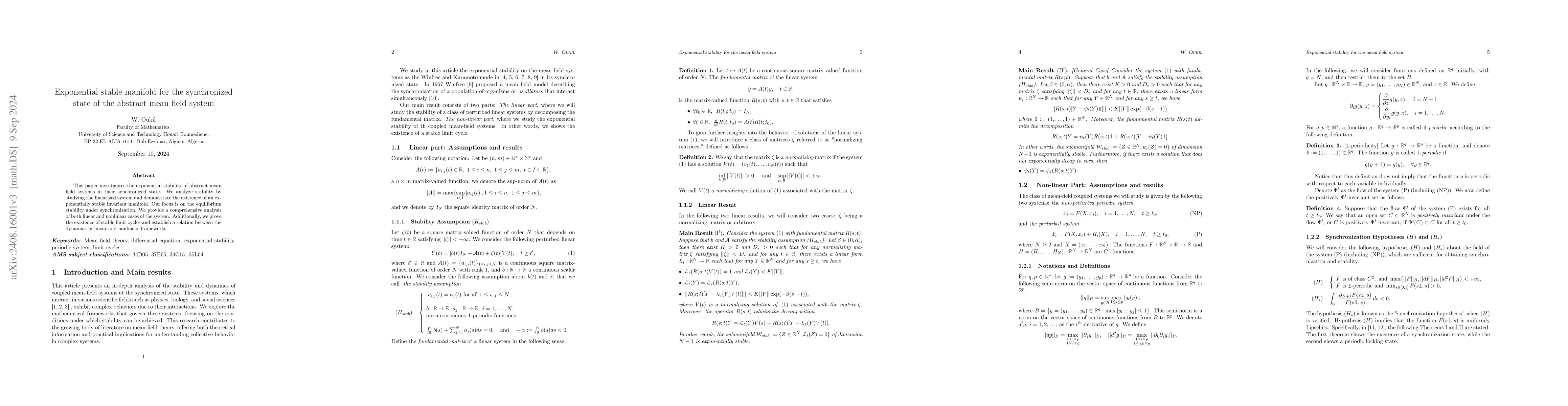 Thumbnail for Exponential stable manifold for the synchronized state of the abstract
  mean field system