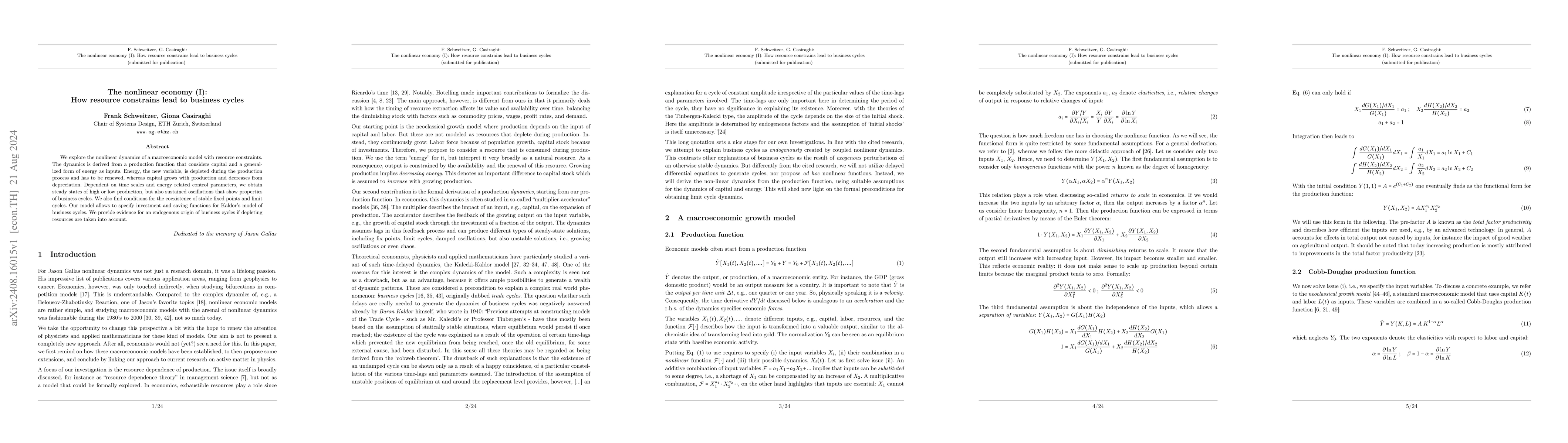Thumbnail for The nonlinear economy (I): How resource constrains lead to business
  cycles