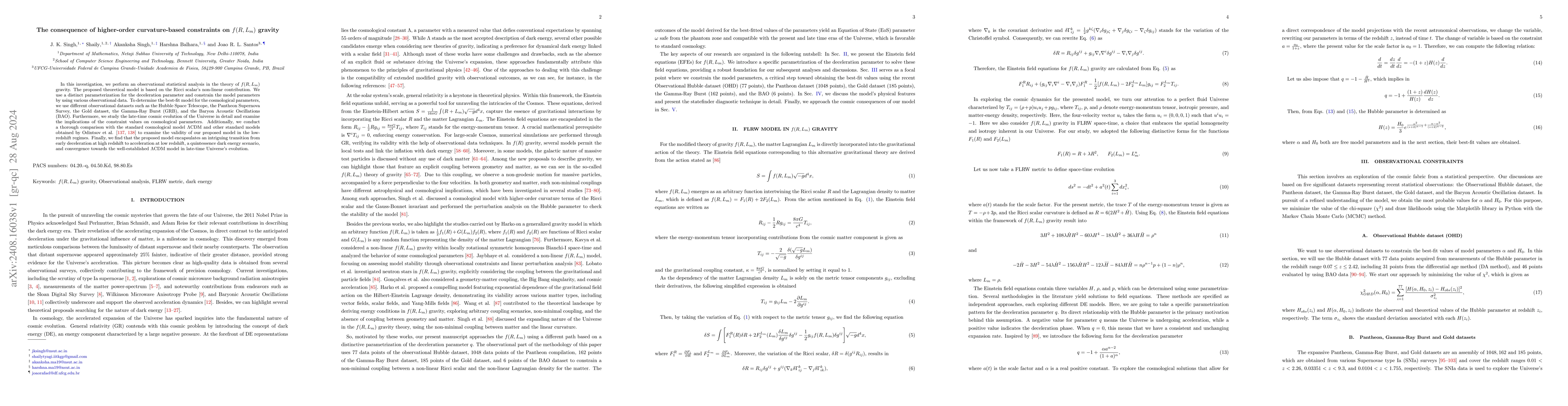 Thumbnail for The consequence of higher-order curvature-based constraints on $ f(R,
  L_m) $ gravity