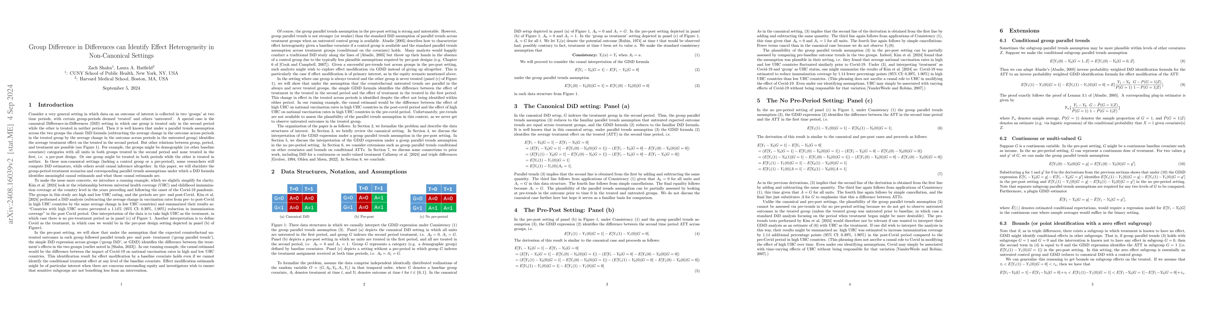 Thumbnail for Group Difference in Differences can Identify Effect Heterogeneity in
  Non-Canonical Settings