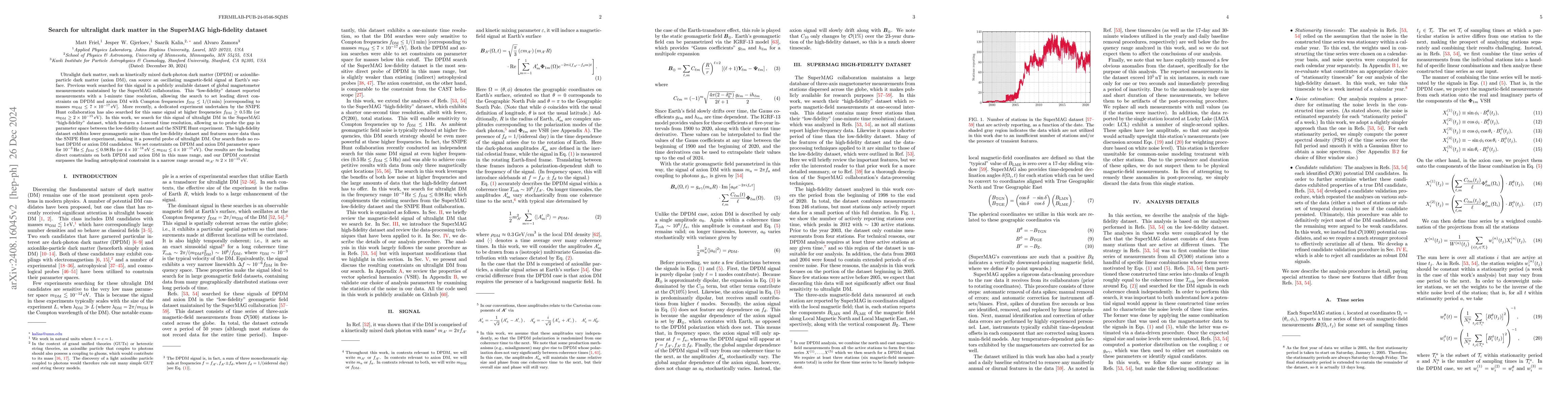Thumbnail for Search for ultralight dark matter in the SuperMAG high-fidelity dataset
