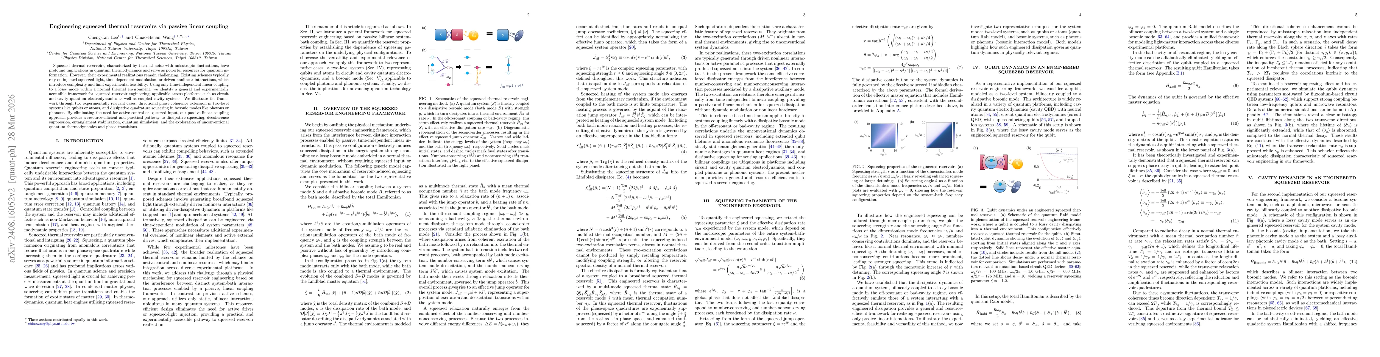 Thumbnail for Engineering squeezed thermal reservoirs via passive linear coupling