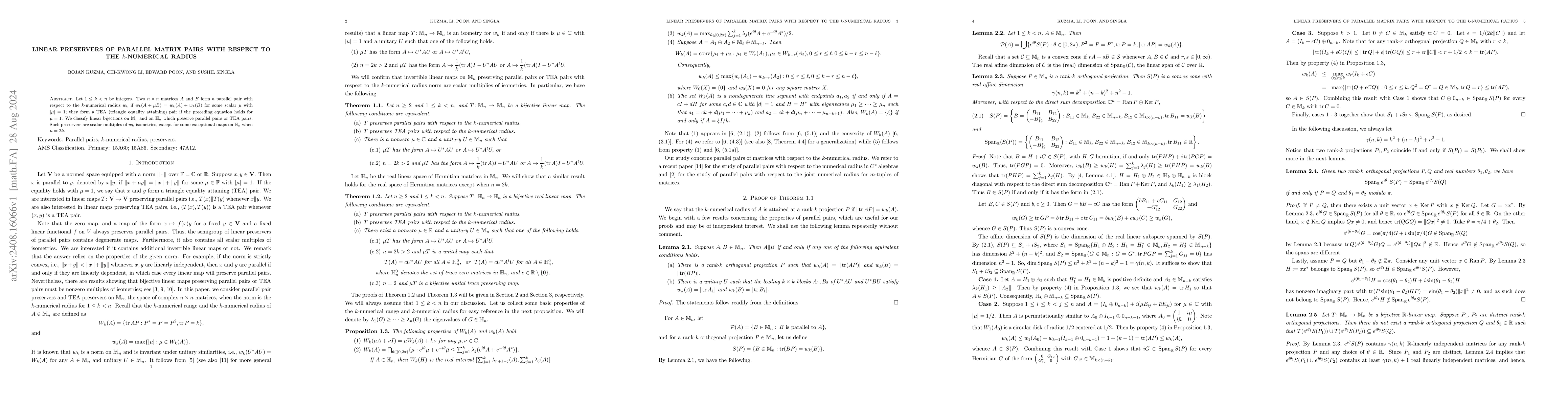 Thumbnail for Linear preservers of parallel matrix pairs with respect to the
  $k$-numerical radius