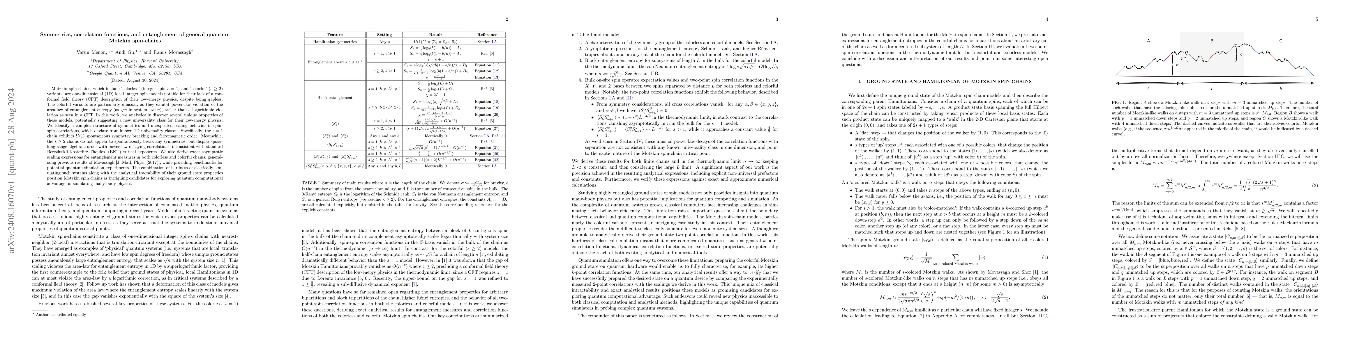 Thumbnail for Symmetries, correlation functions, and entanglement of general quantum
  Motzkin spin-chains