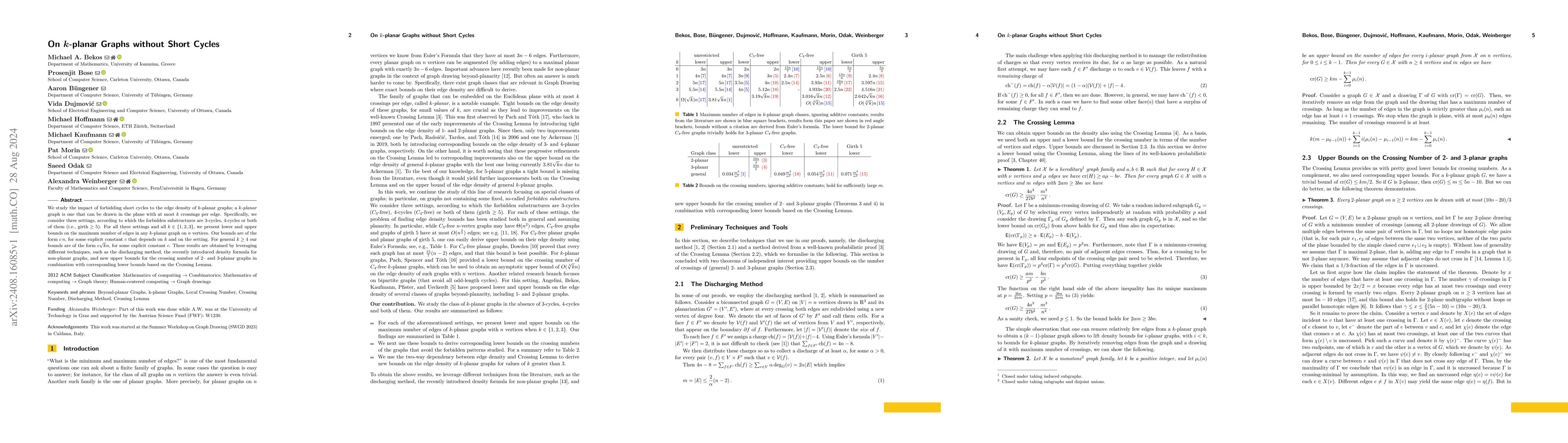 Thumbnail for On $k$-planar Graphs without Short Cycles