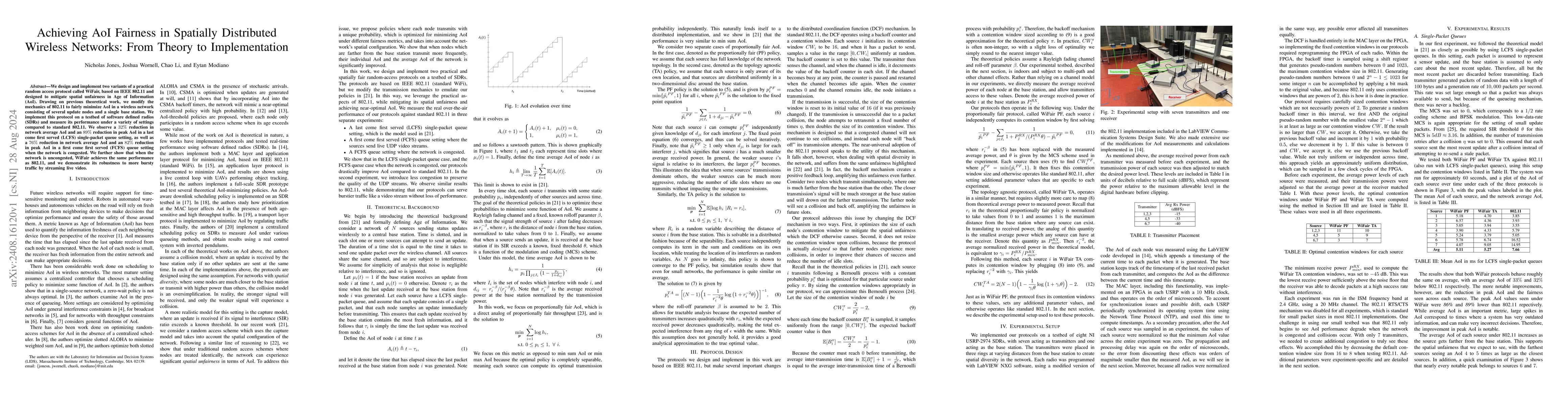 Thumbnail for Achieving AoI Fairness in Spatially Distributed Wireless Networks: From
  Theory to Implementation
