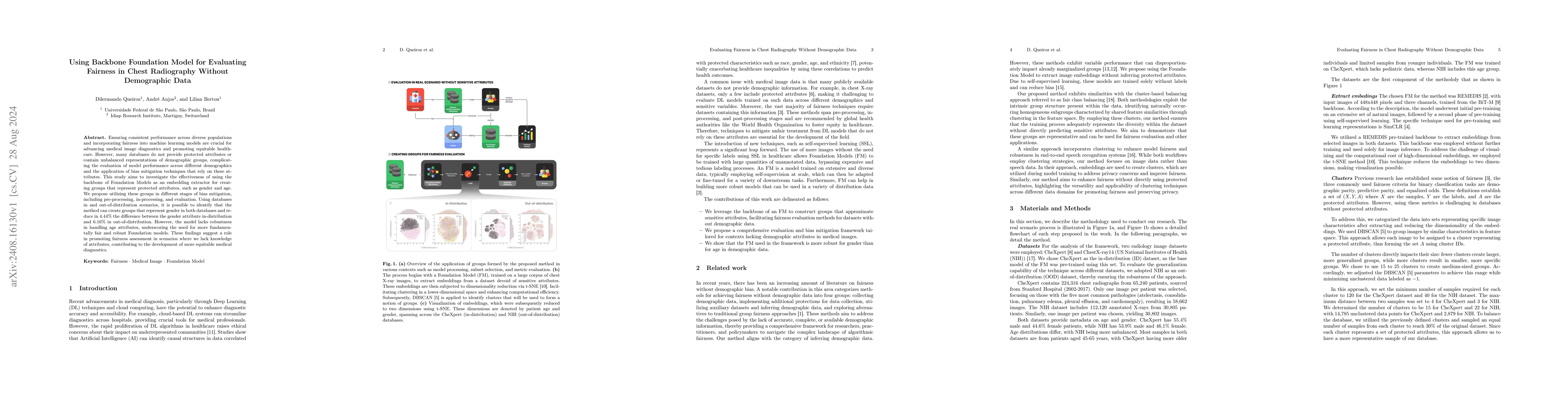 Thumbnail for Using Backbone Foundation Model for Evaluating Fairness in Chest
  Radiography Without Demographic Data