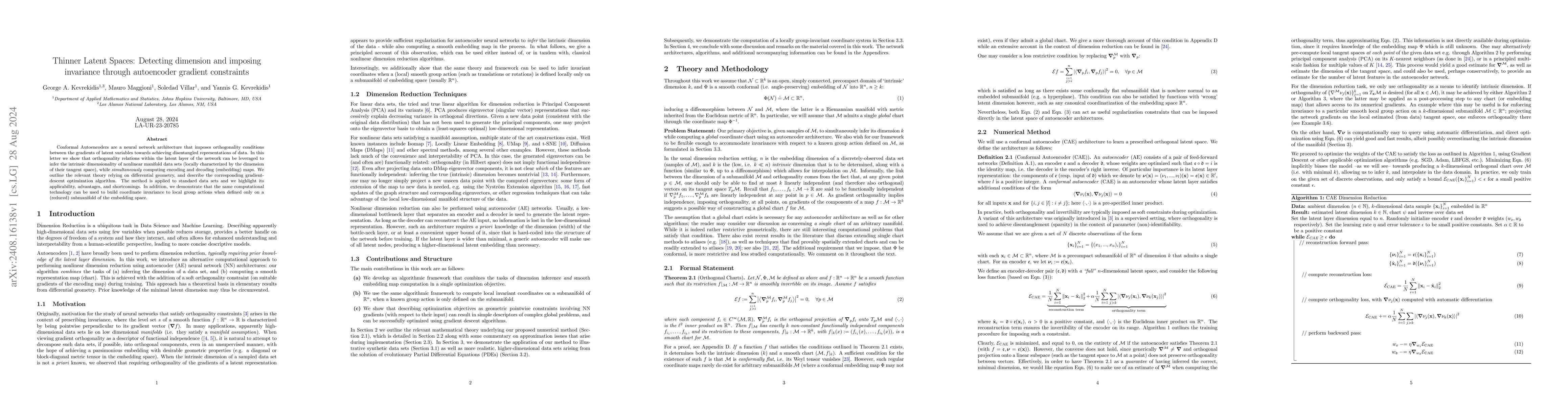 Thumbnail for Thinner Latent Spaces: Detecting dimension and imposing invariance
  through autoencoder gradient constraints