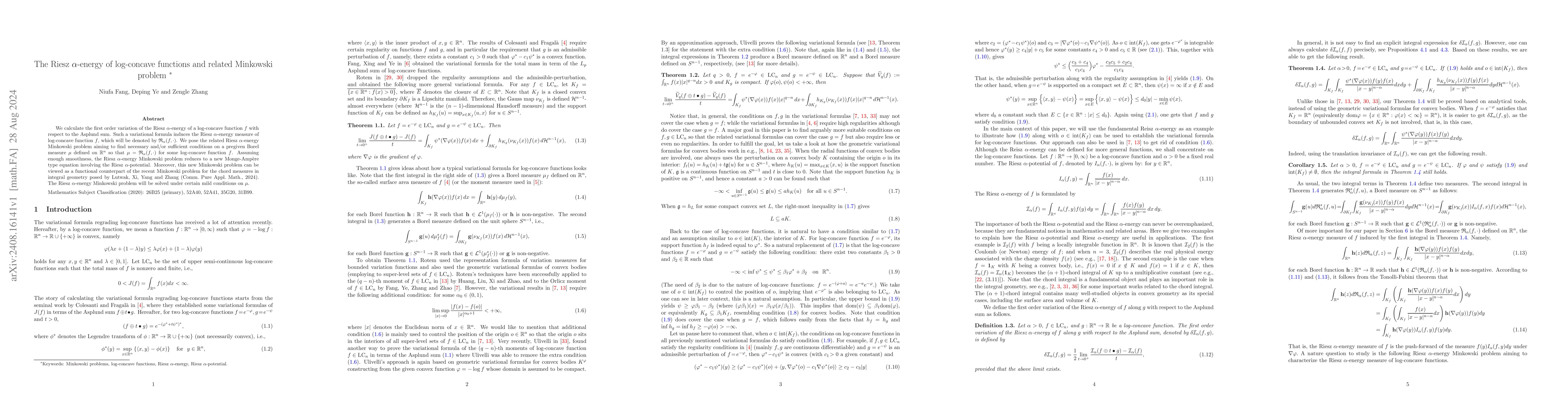 Thumbnail for The Riesz $α$-energy of log-concave functions and related Minkowski
  problem