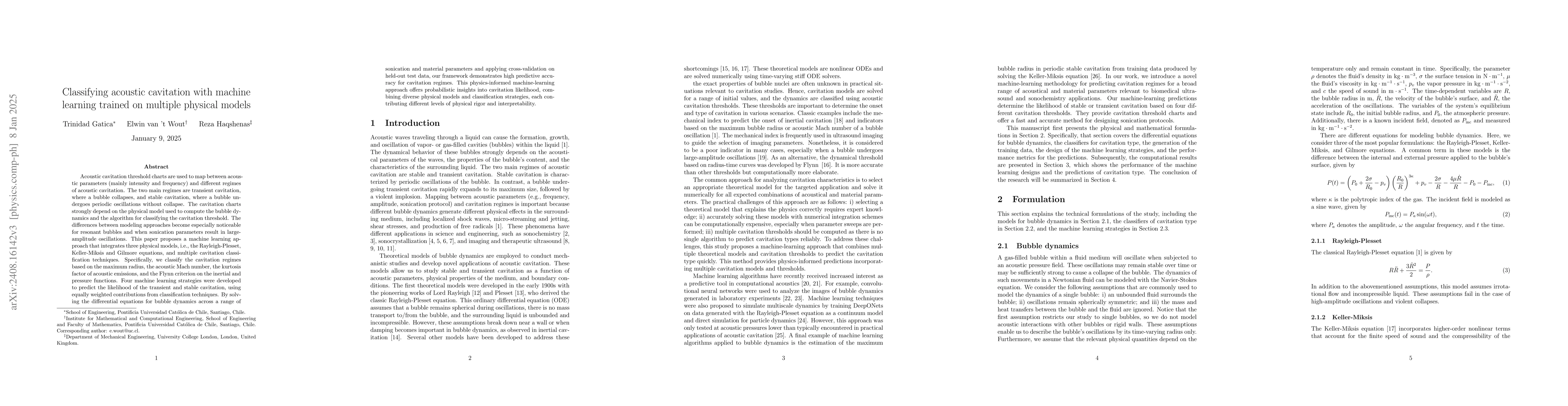 Thumbnail for Classifying acoustic cavitation with machine learning trained on
  multiple physical models
