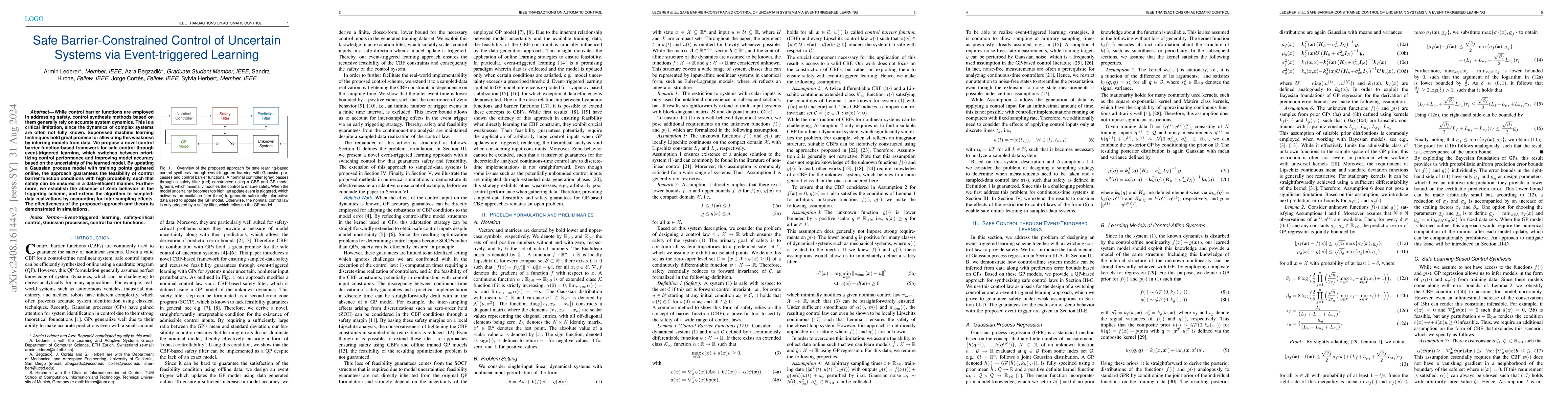 Thumbnail for Safe Barrier-Constrained Control of Uncertain Systems via
  Event-triggered Learning
