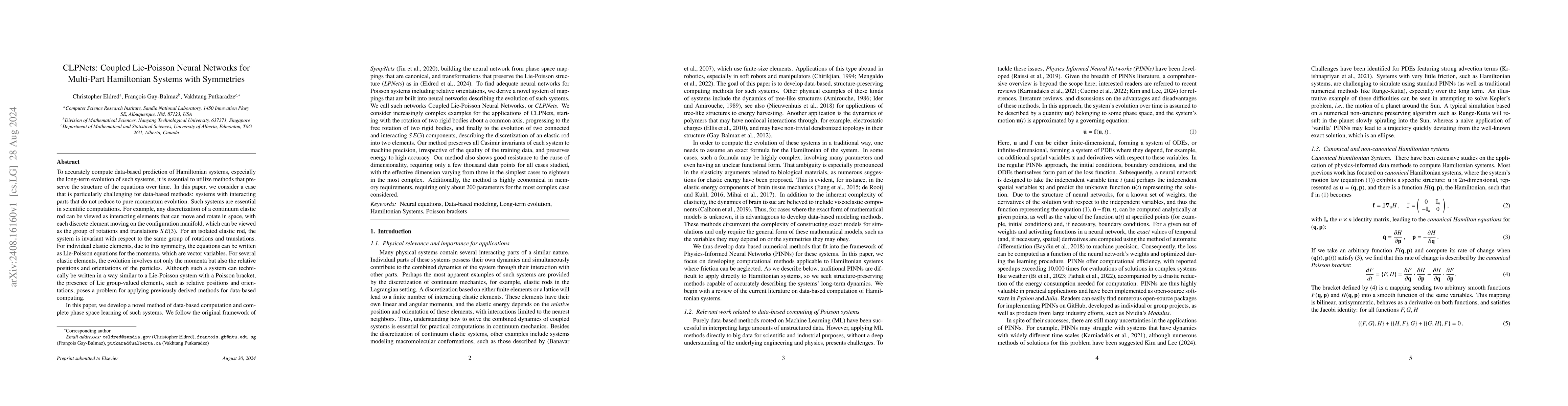 Thumbnail for CLPNets: Coupled Lie-Poisson Neural Networks for Multi-Part Hamiltonian
  Systems with Symmetries