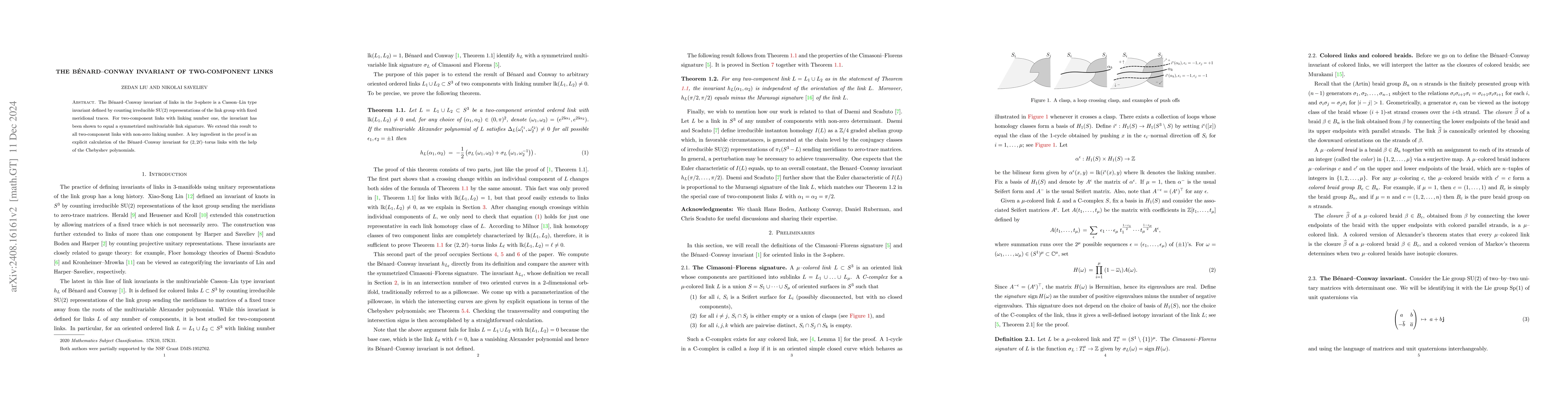 Thumbnail for The Benard-Conway invariant of two-component links