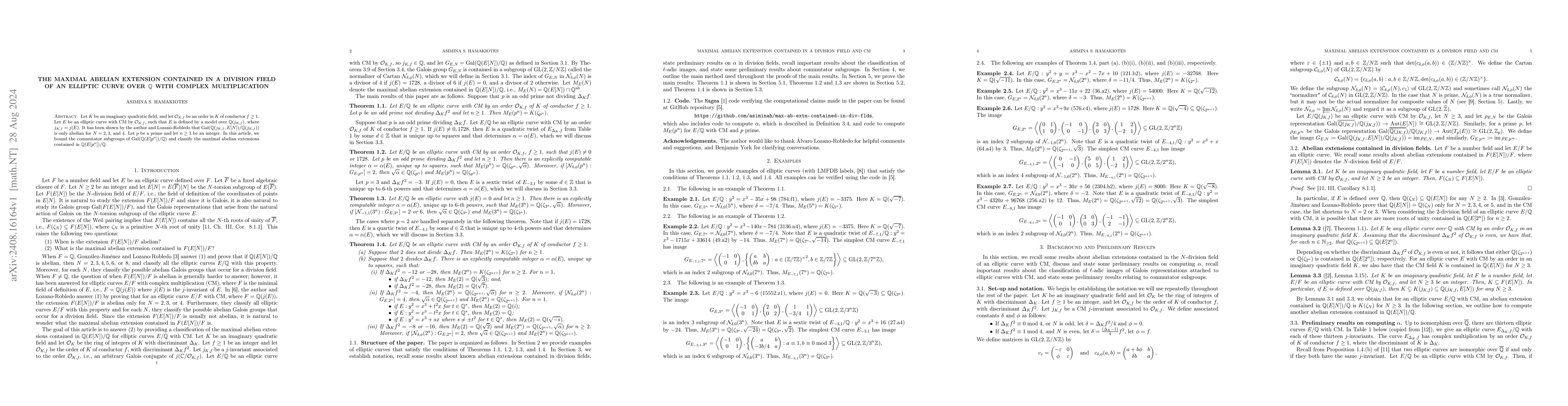 Thumbnail for The maximal abelian extension contained in a division field of an
  elliptic curve over $\mathbb{Q}$ with complex multiplication