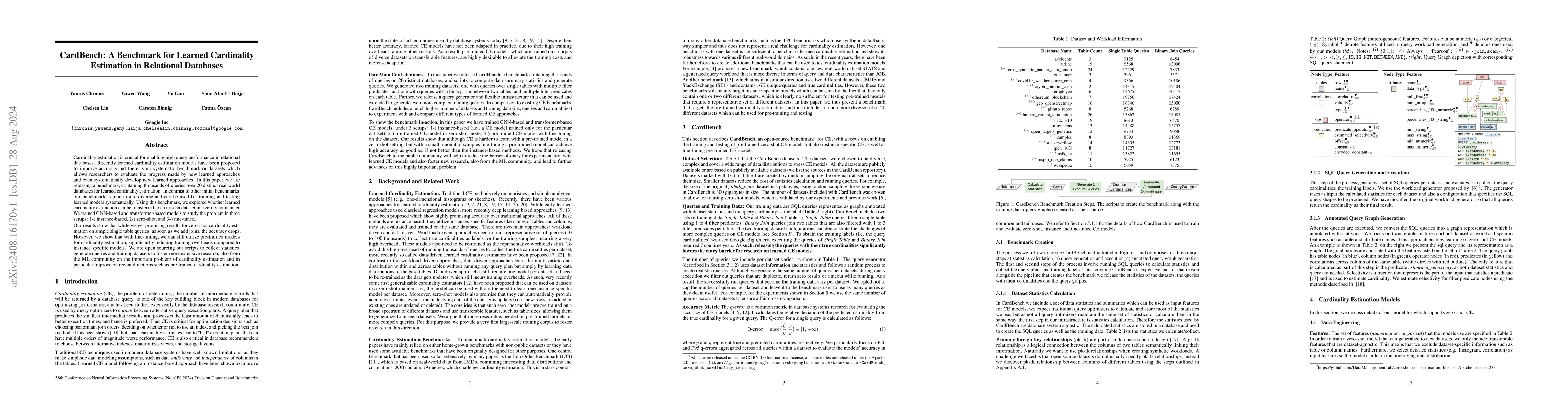 Thumbnail for CardBench: A Benchmark for Learned Cardinality Estimation in Relational
  Databases