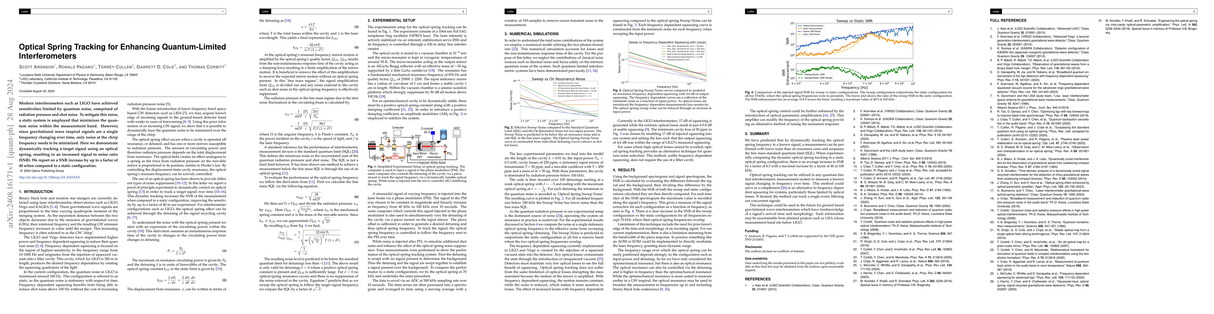 Thumbnail for Optical Spring Tracking for Enhancing Quantum-Limited Interferometers