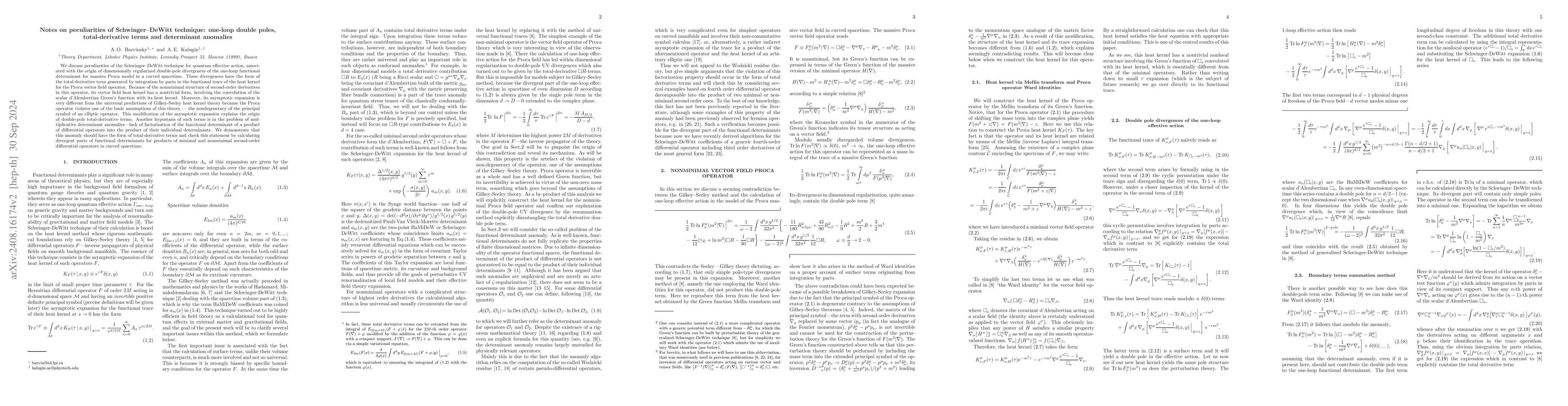 Thumbnail for Notes on peculiarities of Schwinger--DeWitt technique: one-loop double
  poles, total-derivative terms and determinant anomalies