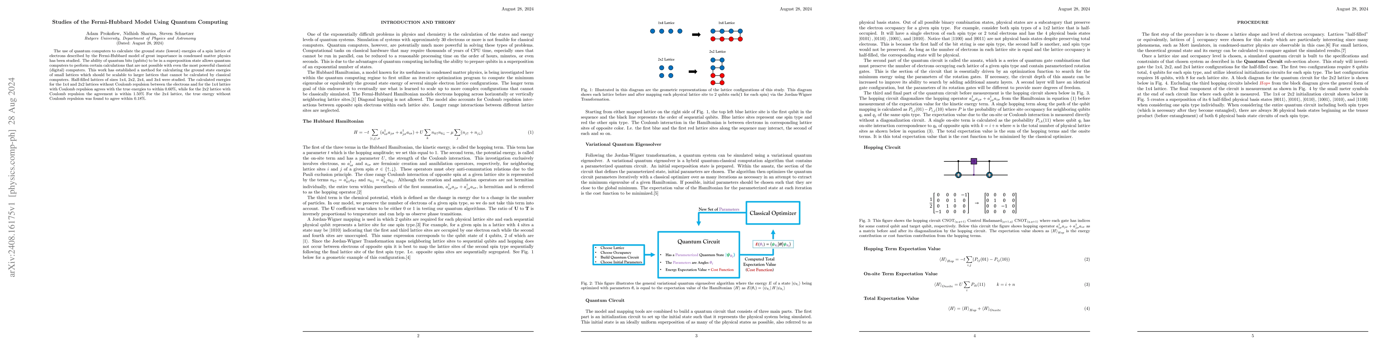 Thumbnail for Studies of the Fermi-Hubbard Model Using Quantum Computing
