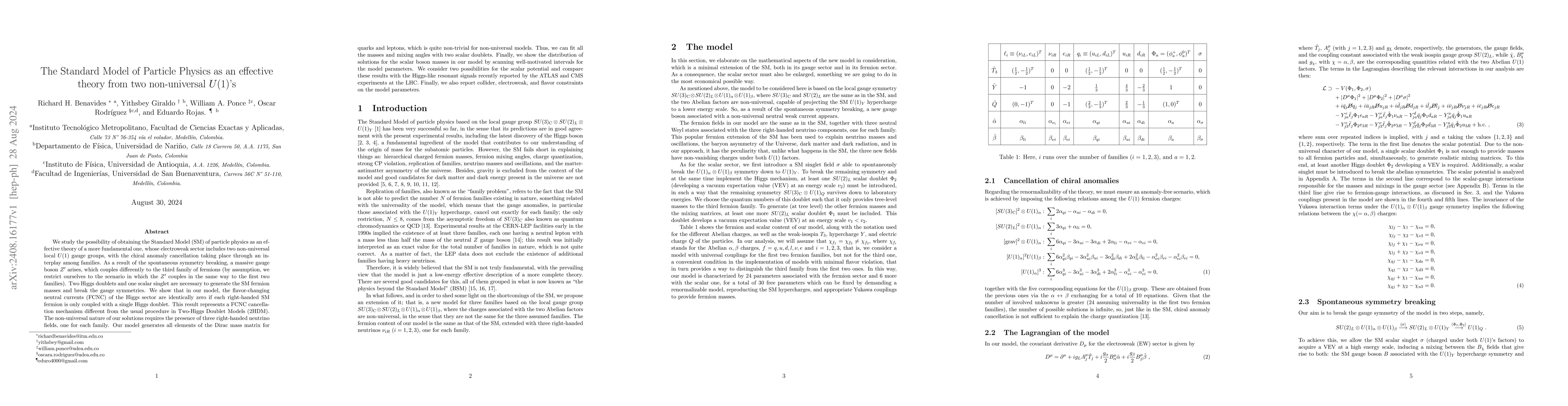Thumbnail for The Standard Model of Particle Physics as an effective theory from two
  non-universal $U(1)$'s