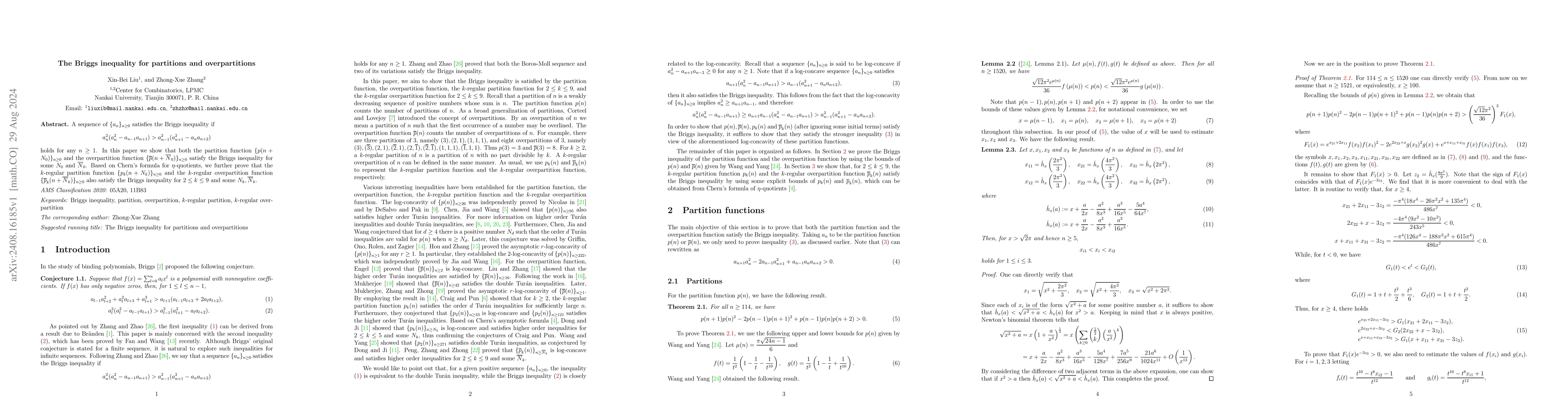 Thumbnail for The Briggs inequality for partitions and overpartitions