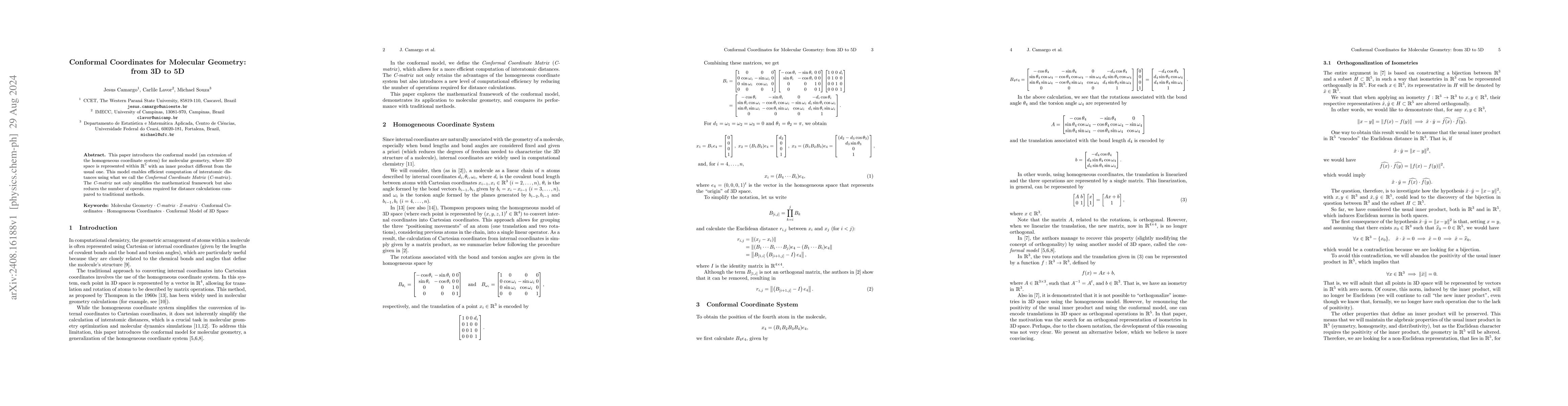 Thumbnail for Conformal Coordinates for Molecular Geometry: from 3D to 5D
