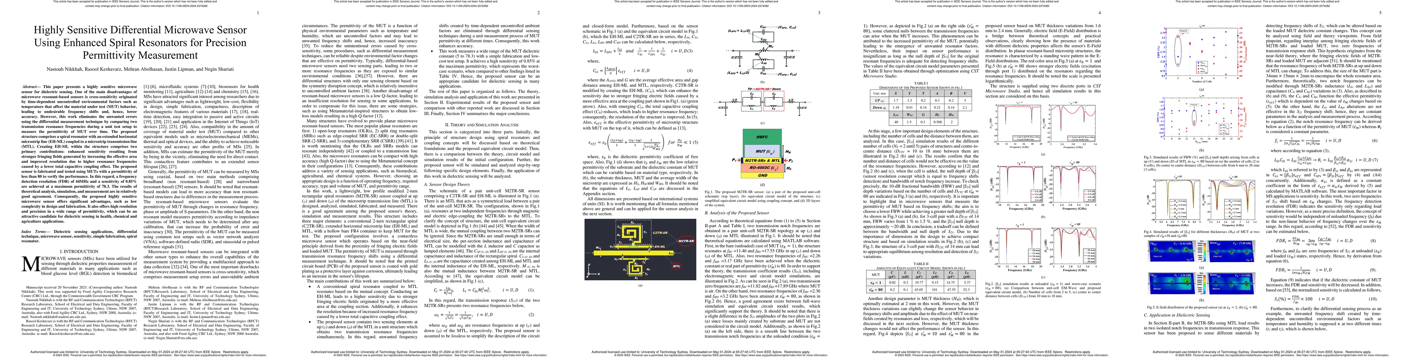 Thumbnail for Highly Sensitive Differential Microwave Sensor Using Enhanced Spiral
  Resonators for Precision Permittivity Measurement