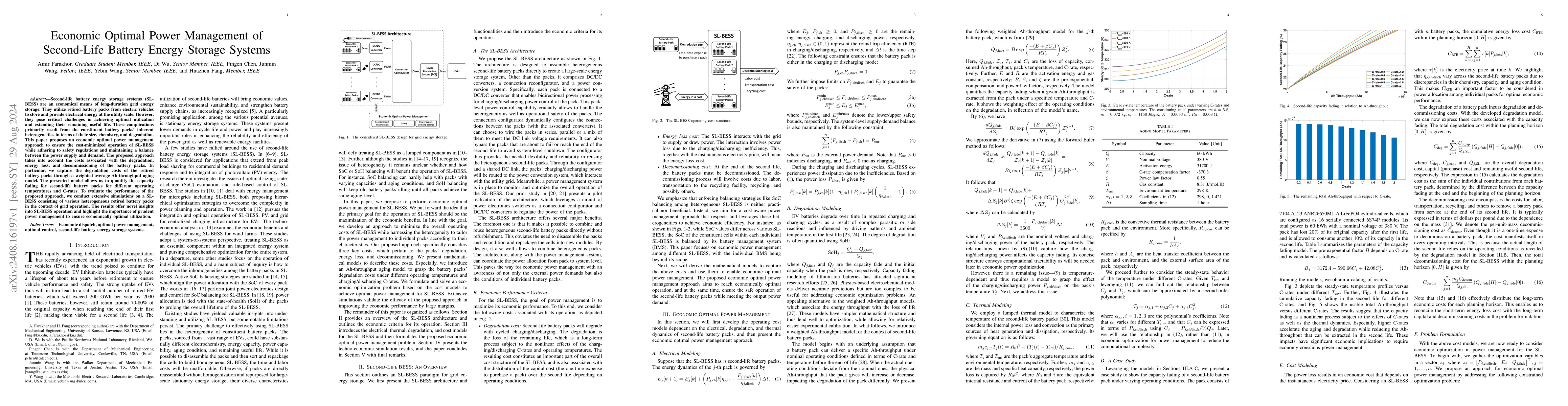 Thumbnail for Economic Optimal Power Management of Second-Life Battery Energy Storage
  Systems
