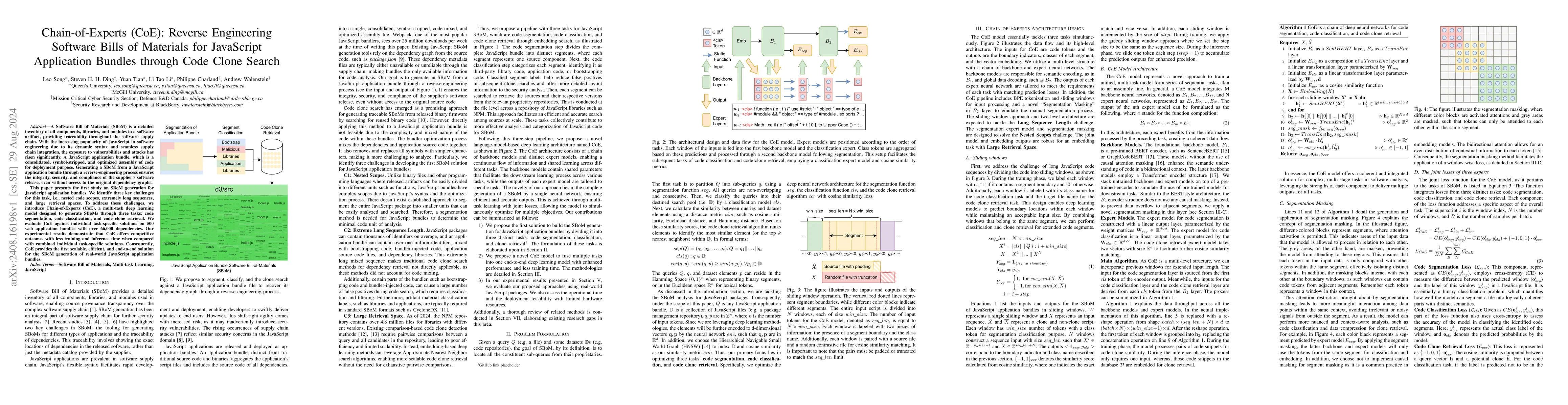 Thumbnail for Chain-of-Experts (CoE): Reverse Engineering Software Bills of Materials
  for JavaScript Application Bundles through Code Clone Search