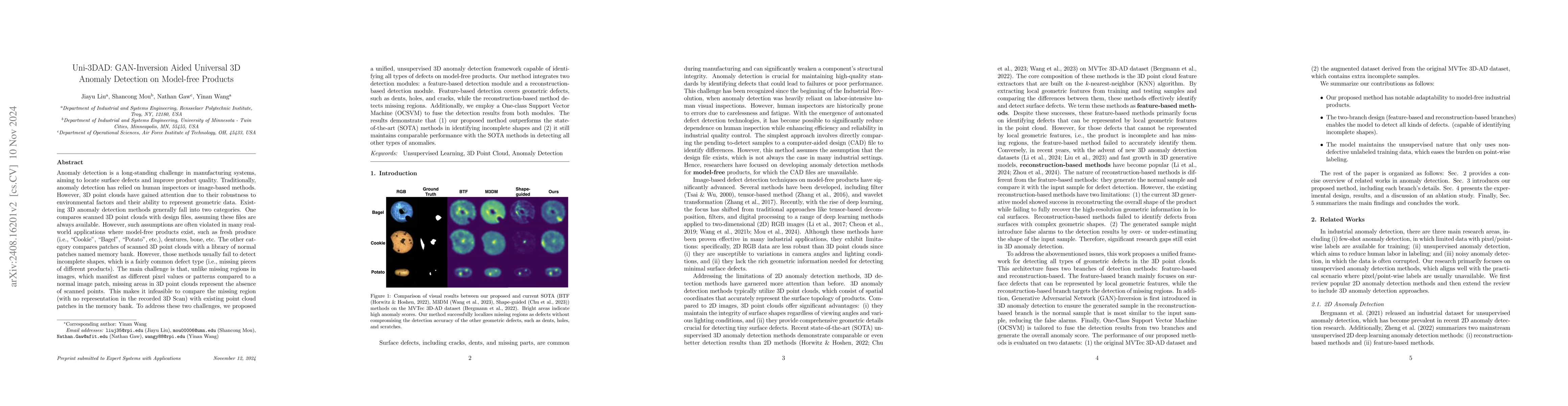 Thumbnail for Uni-3DAD: GAN-Inversion Aided Universal 3D Anomaly Detection on
  Model-free Products
