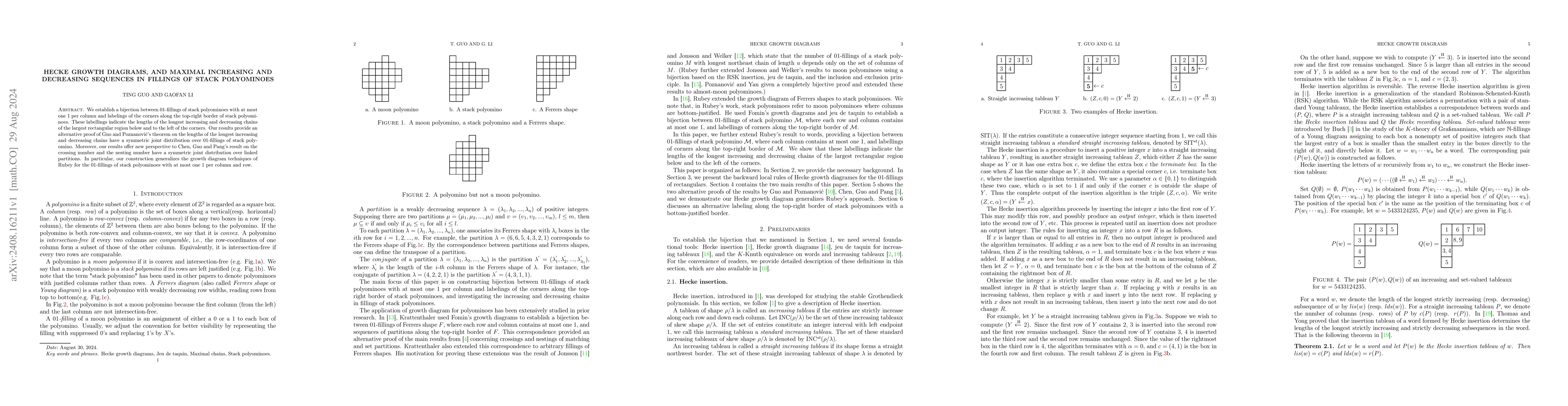 Thumbnail for Hecke growth diagrams, and maximal increasing and decreasing sequences
  in fillings of stack polyominoes