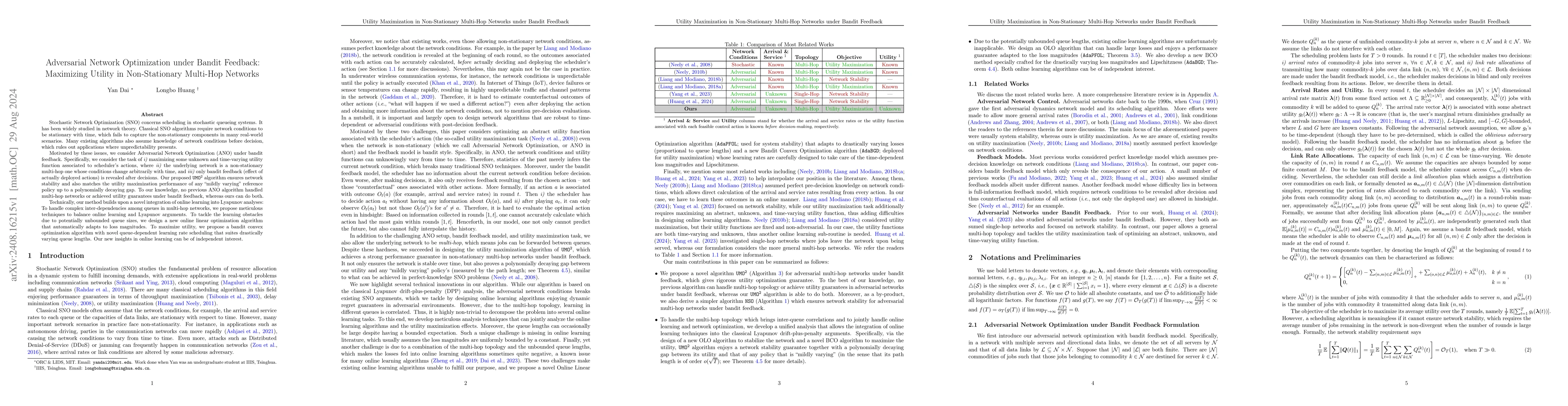 Thumbnail for Adversarial Network Optimization under Bandit Feedback: Maximizing
  Utility in Non-Stationary Multi-Hop Networks